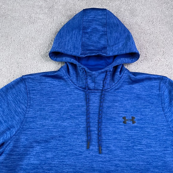 Under Armour Hoodie Mens Medium Blue Heathered Fleece Cold Gear Sweatshirt - Picture 2 of 12